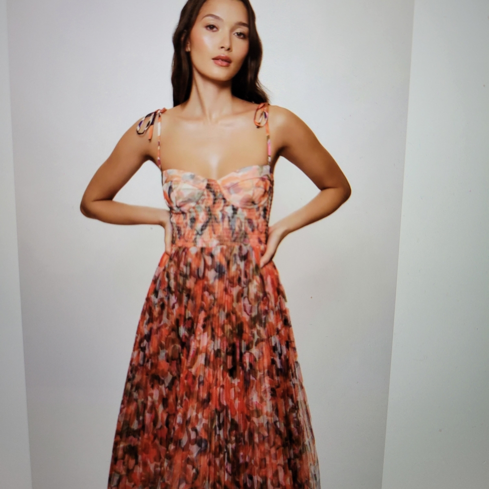 Hutch Vibrant Orange and Pink Midi Dress